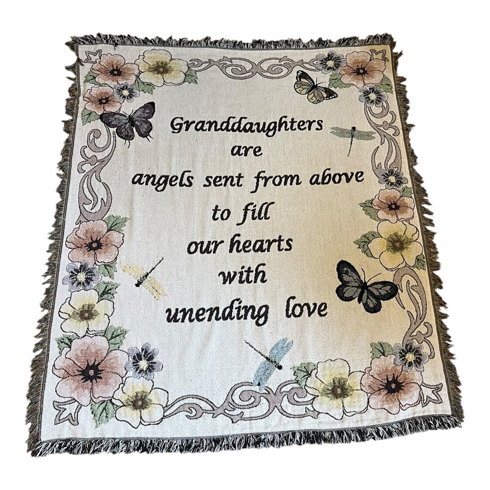 Granddaughters Are Angels Woven Tapestry Throw‎ Blanket Floral Butterfly 54x46